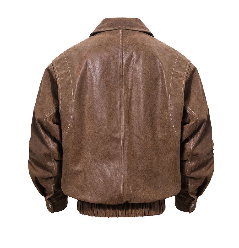 FLAVOR Men Genuine Leather Bomber Jacket Casual Fall Winter Jacket Brown MXGX24-6 Buy genuine jacket brown biker| lambskin leather bomber jacket brands