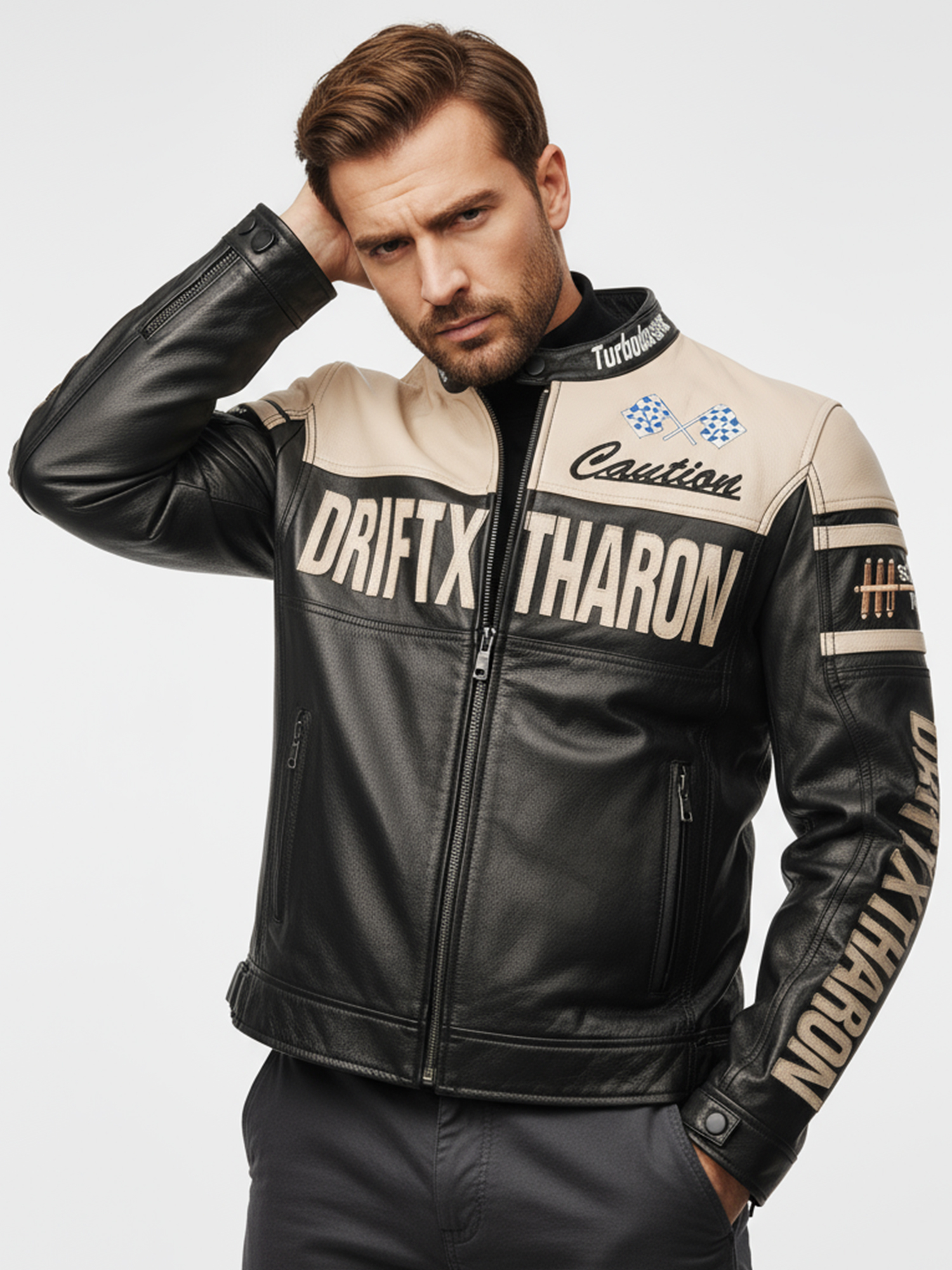 FLAVOR Mens Vintage Genuine Leather Motorcycle Jacket Riding Coat with Zipper Cuffs MXGX25-1 