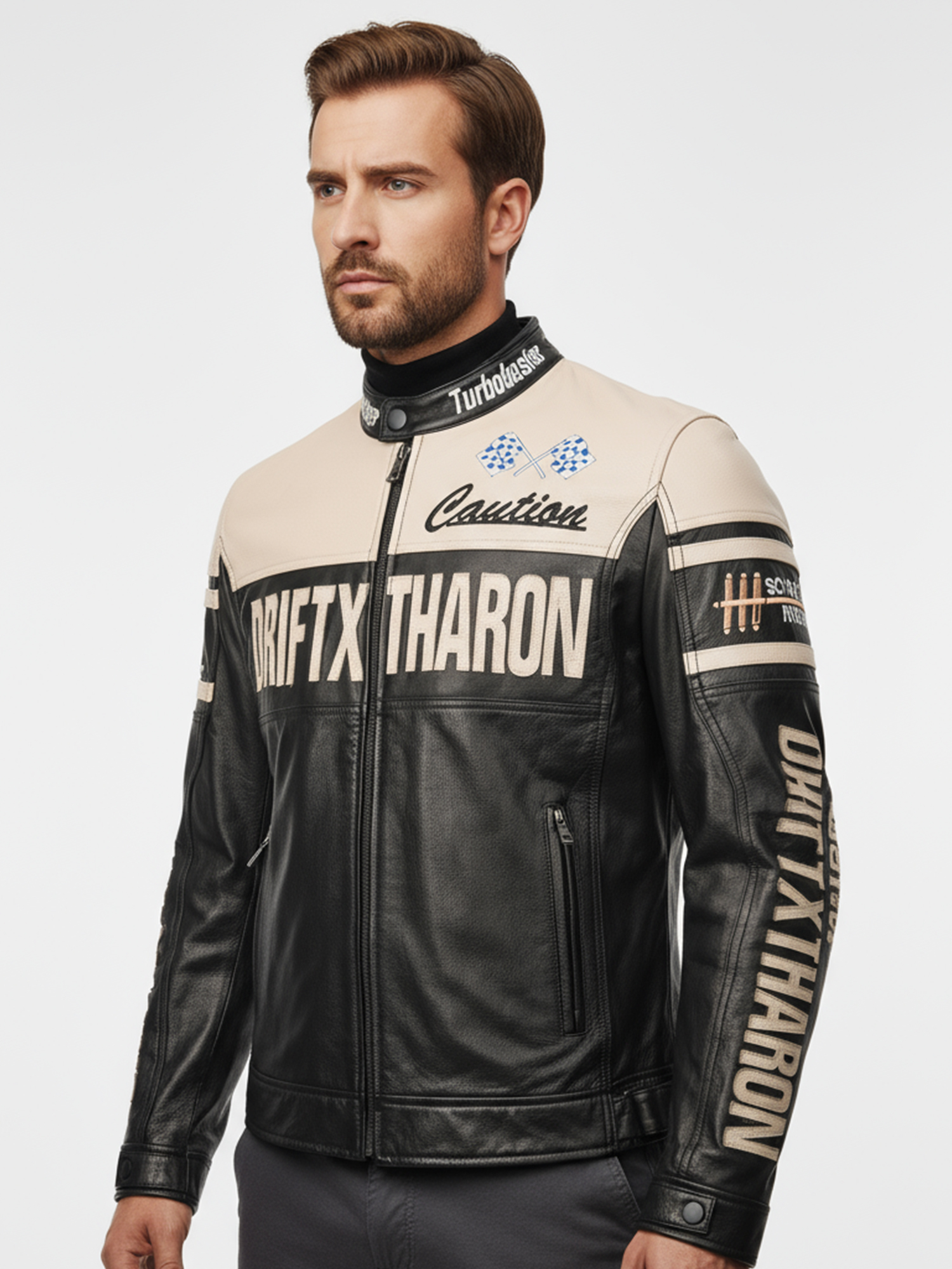 FLAVOR Mens Vintage Genuine Leather Motorcycle Jacket Riding Coat with Zipper Cuffs MXGX25-1 