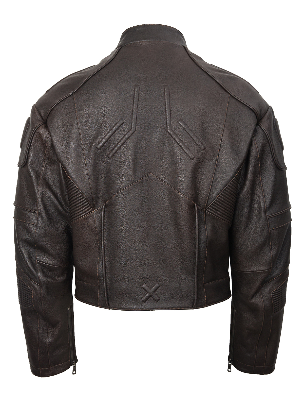 FLAVOR Mens Genuine Leather Riding Jacket Retro Stand Collar Warm Windproof Coat MXGX25-2 