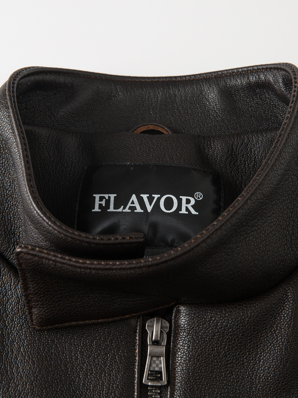FLAVOR Mens Genuine Leather Riding Jacket Retro Stand Collar Warm Windproof Coat MXGX25-2 