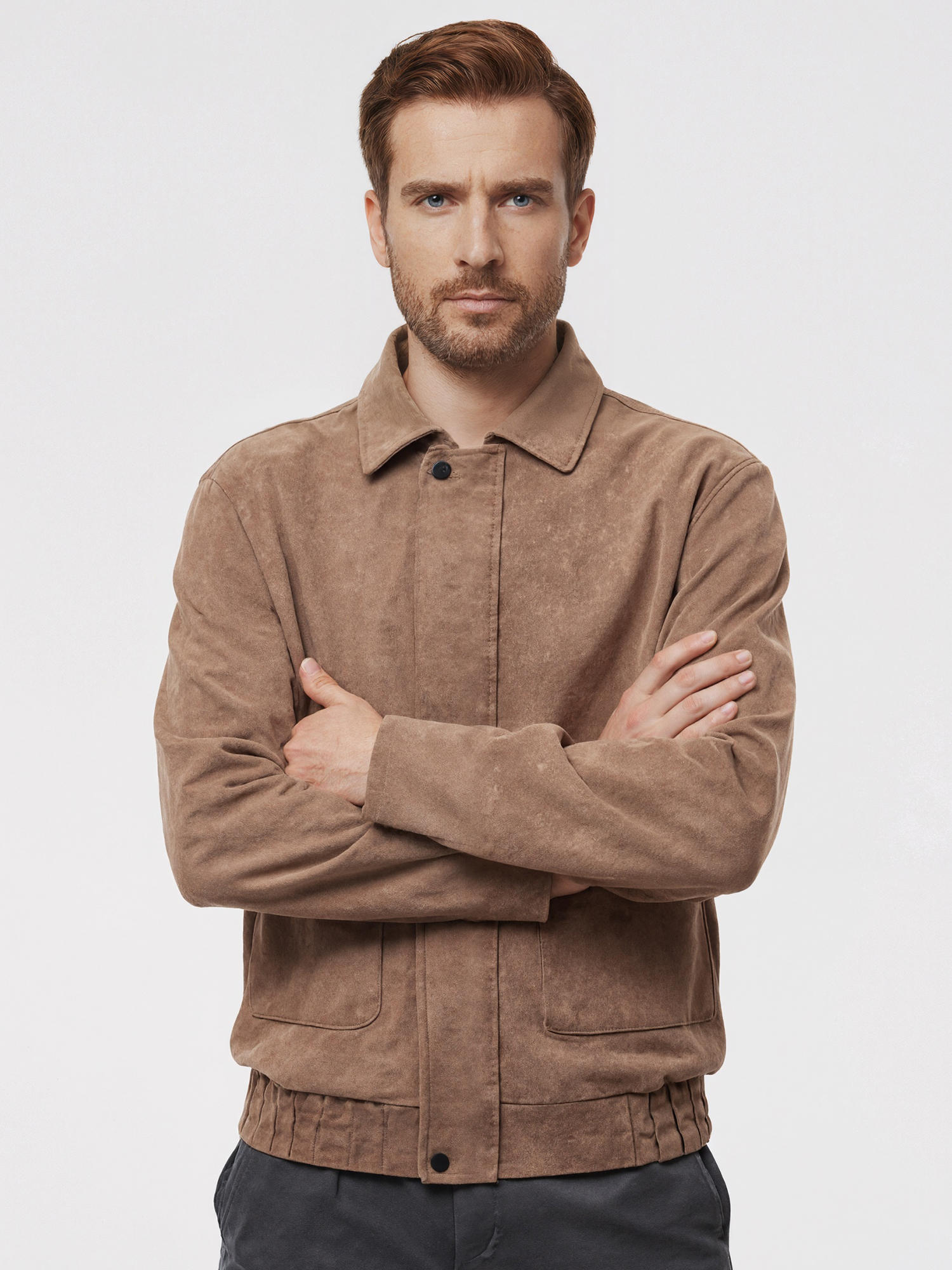 FLAVOR Men's Classic Casual Cowhide Leather Bomber Jacket with Turn-Down Collar MXGX25-5 