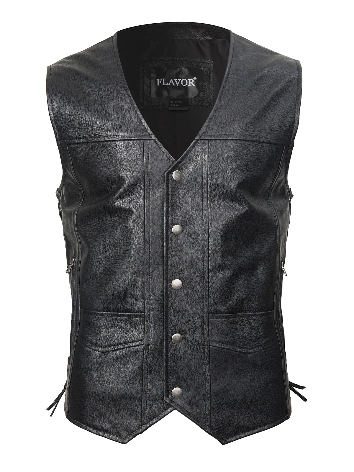 FLAVOR Mens Leather Motorcycle Vest Classic V-Neck Biker Vest for All Season MXGX25-6 