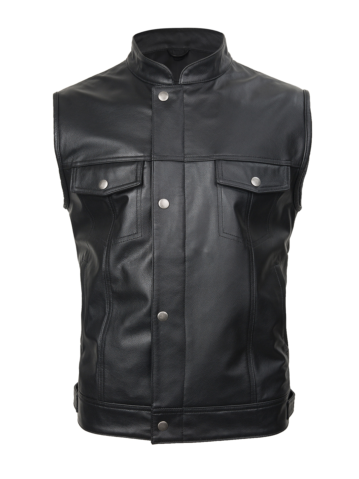 FLAVOR Men's Cowhide Leather Motorcycle Vest Club Style Biker Vest Snap Button Closure MXGX25-8 