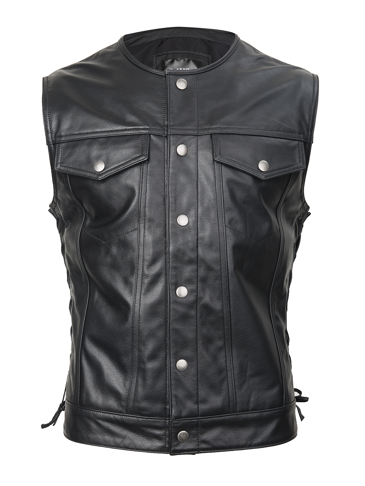 FLAVOR Mens Genuine Leather Motorcycle Rider Vest with Adjustable Sides Black MXGX25-9 