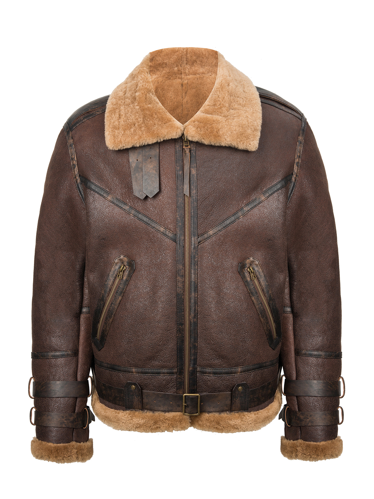 FLAVOR Mens Real Shearling Bomber Jacket Aviator Leather Winter Jacket MXGX25-29 