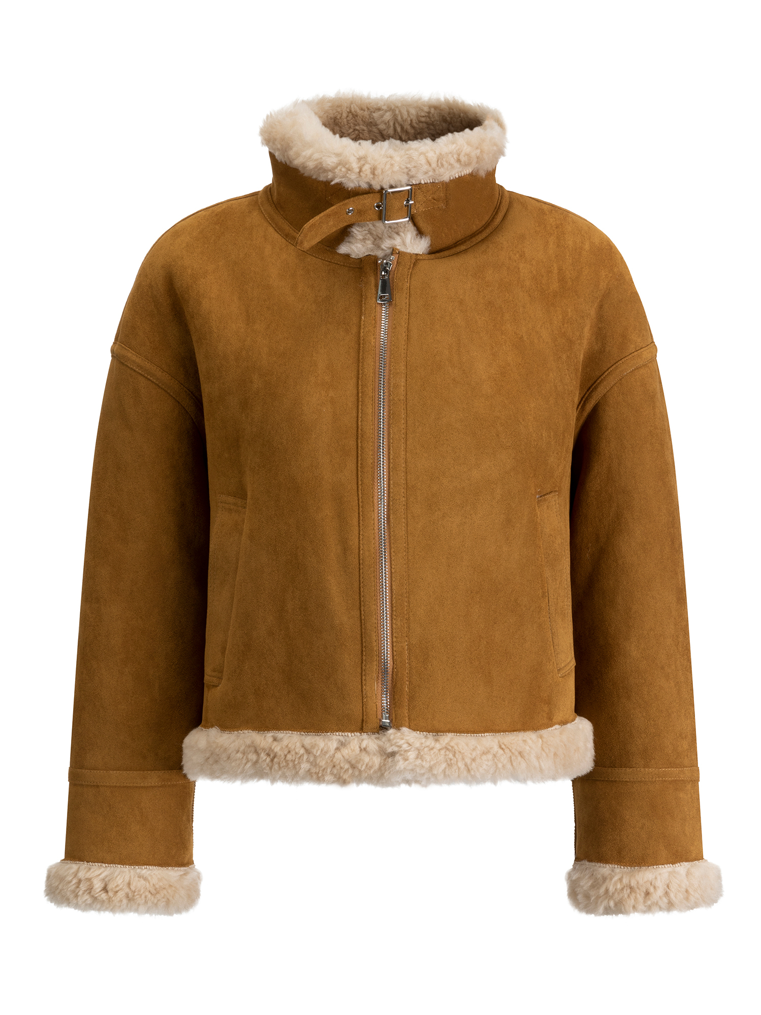 FLAVOR Womens Wool Shearling Bomber Faux Leather Jacket Warm Winter Coat Brown WXGX25-3 