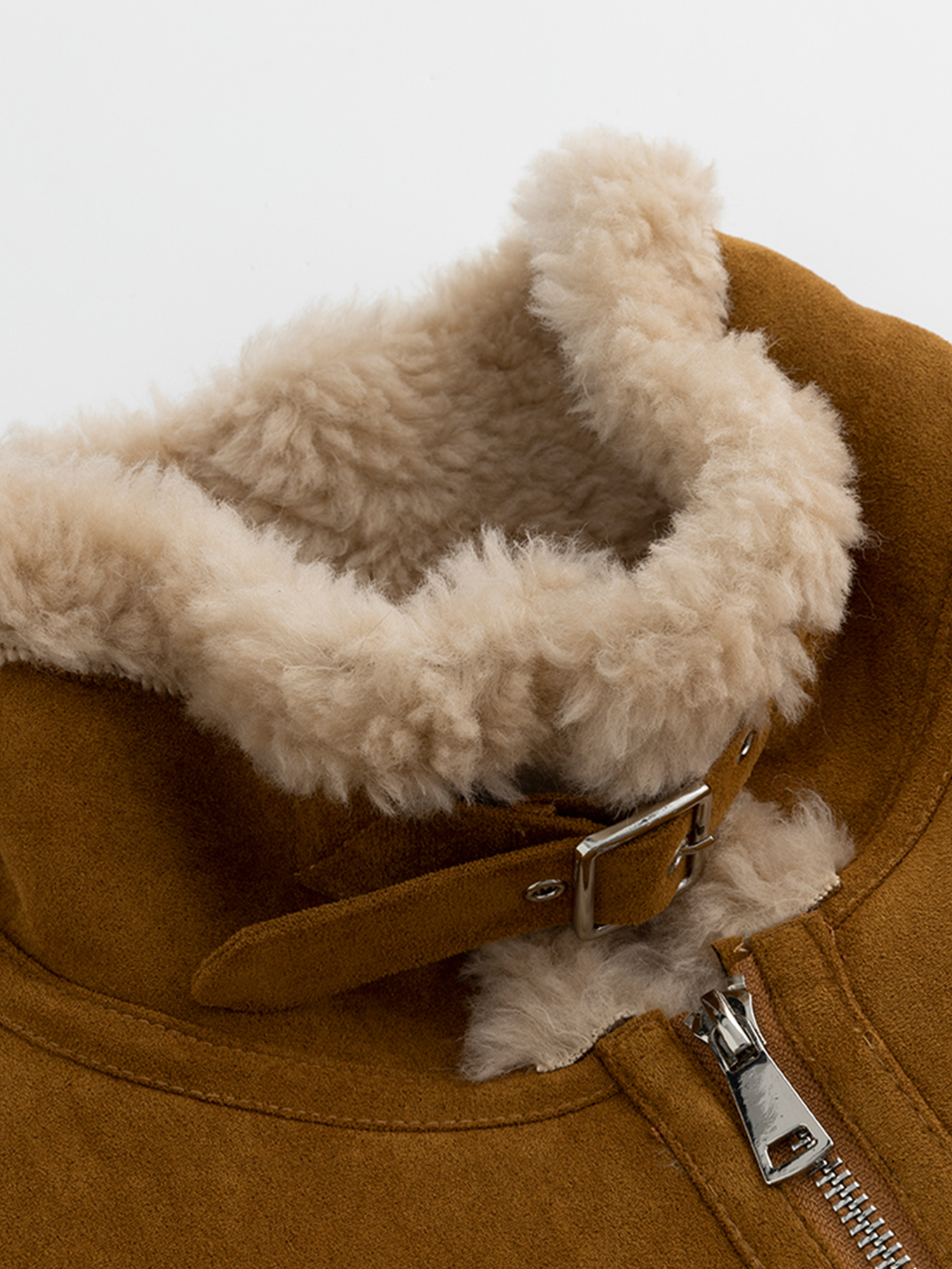 FLAVOR Womens Wool Shearling Bomber Faux Leather Jacket Warm Winter Coat Brown WXGX25-3 