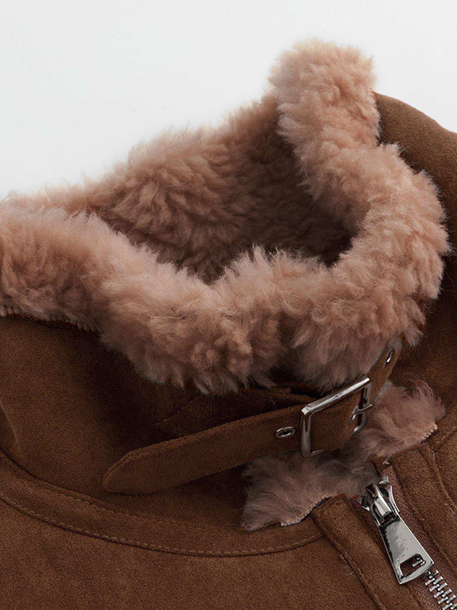 FLAVOR Womens Wool Shearling Bomber Faux Leather Jacket Warm Winter Coat Brown WXGX25-3 