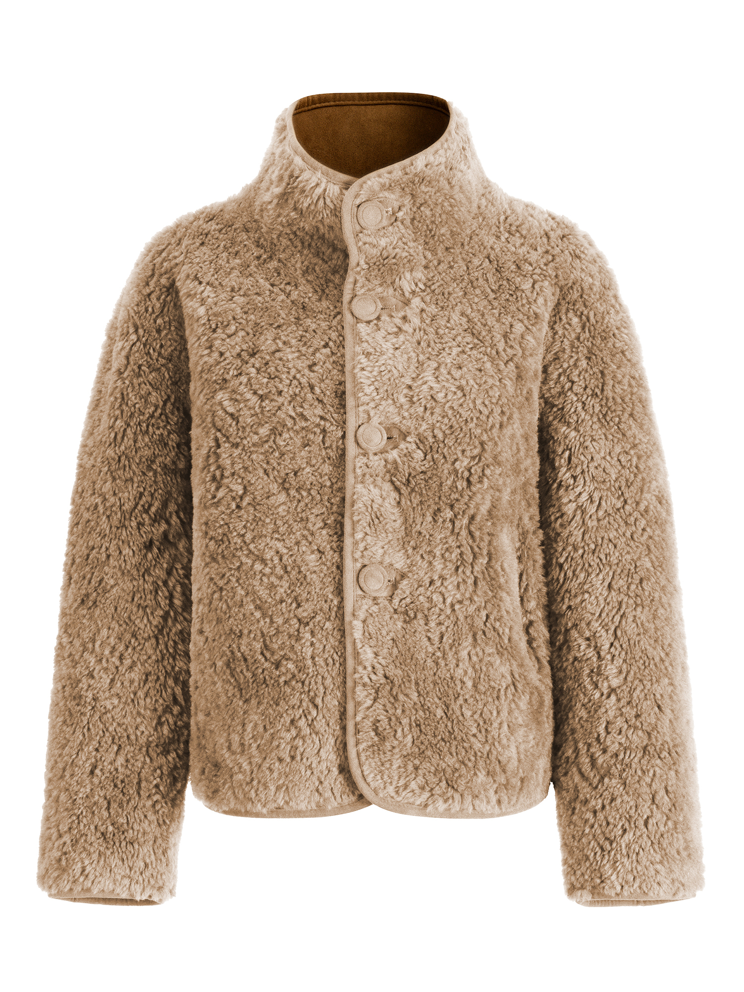 FLAVOR Womens Reversible Shearling Faux Leather Jacket Winter Casual Stand Collar Coats WXGX25-4 