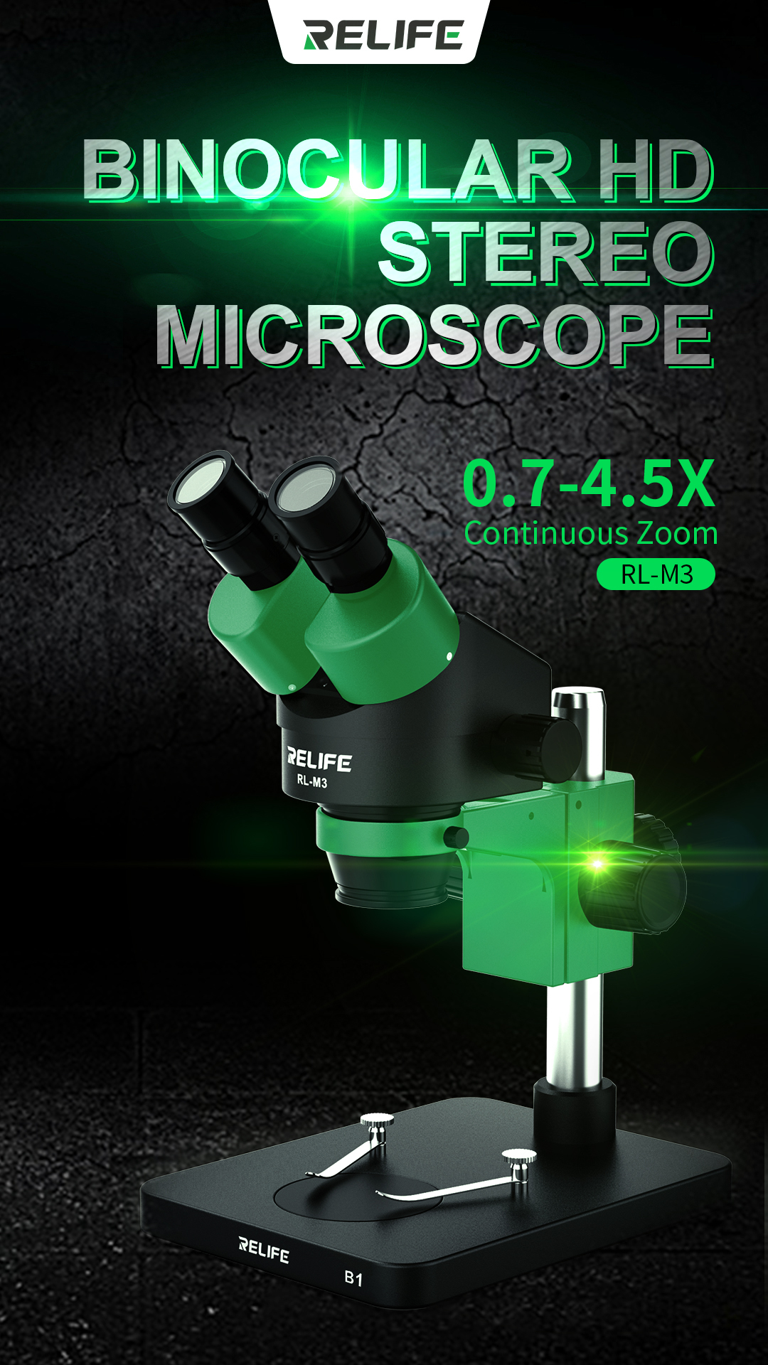 RELIFE RL-M3 0.7-4.5X Bincocular HD Microscope Trinocular Stereo