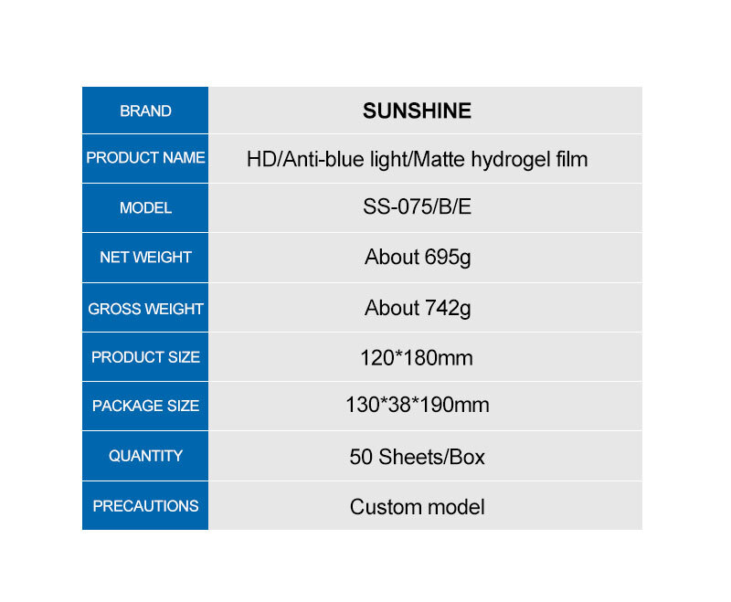 SUNSHINE New products phone protector soft film SS-075E Matte films 50pcs/box  SUNSHINE New products phone protector soft film SS-075E Matte films 50pcs/box 