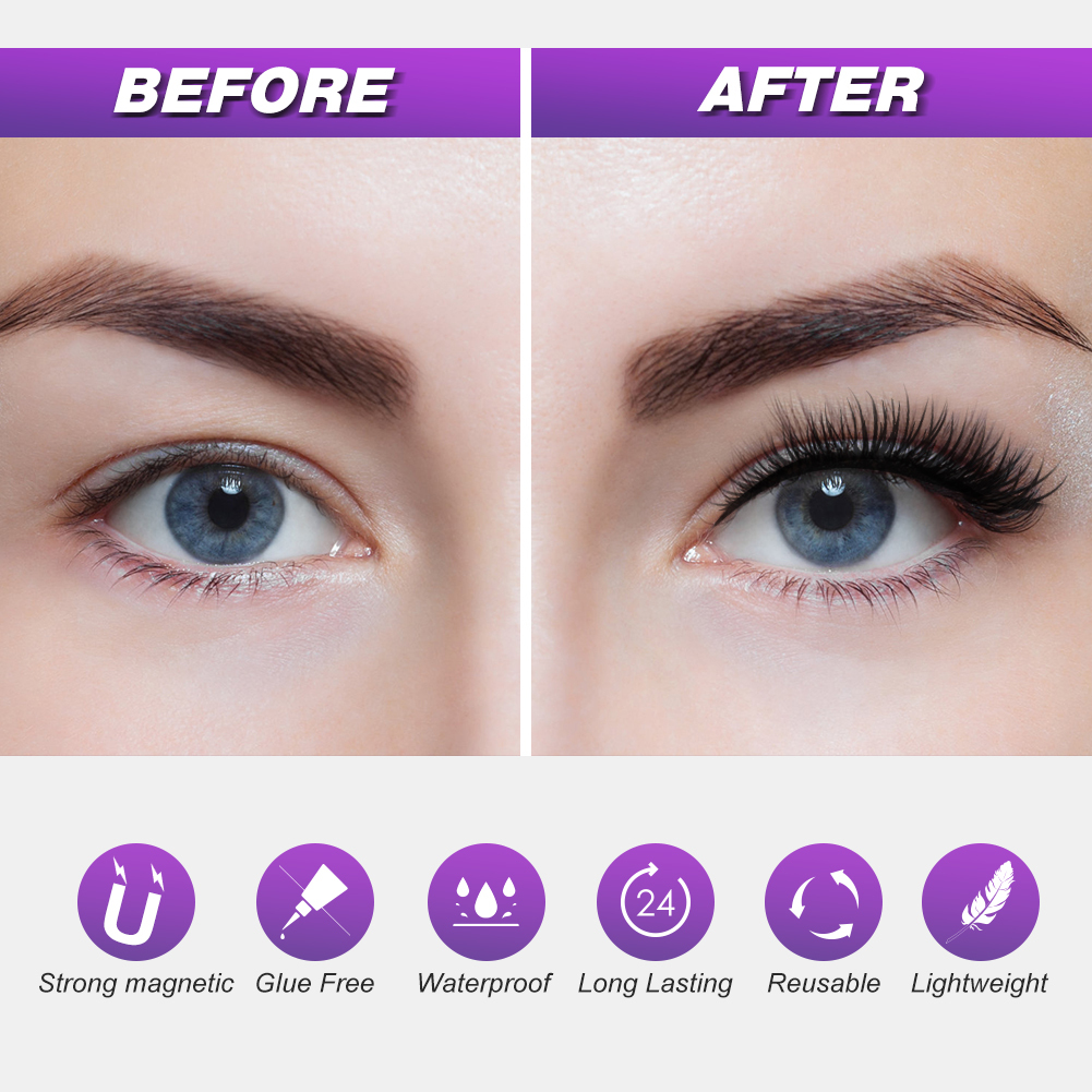 Bestidy Magnetic Eyelashes with Eyeliner,16 Pairs Upgraded Reusable Magnetic Eyeliner and False Lashes Kit with Tweezers,Easy to Apply and No Glue Needed