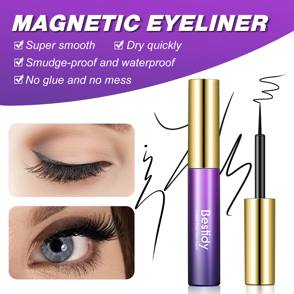 Bestidy Magnetic Eyelashes with Eyeliner,16 Pairs Upgraded Reusable Magnetic Eyeliner and False Lashes Kit with Tweezers,Easy to Apply and No Glue Needed