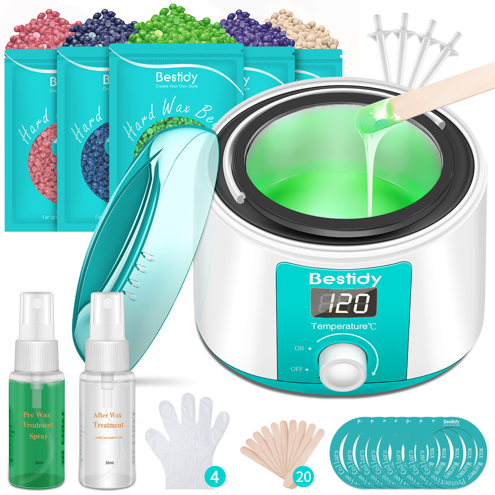 Bestidy Waxing Kit for Women and Men Home Wax Warmer with 5 Pack Hard Wax Beans Hot Wax Hair Removal for Brazilian Body Underarm Bikini Chest Legs Face Eyebrow