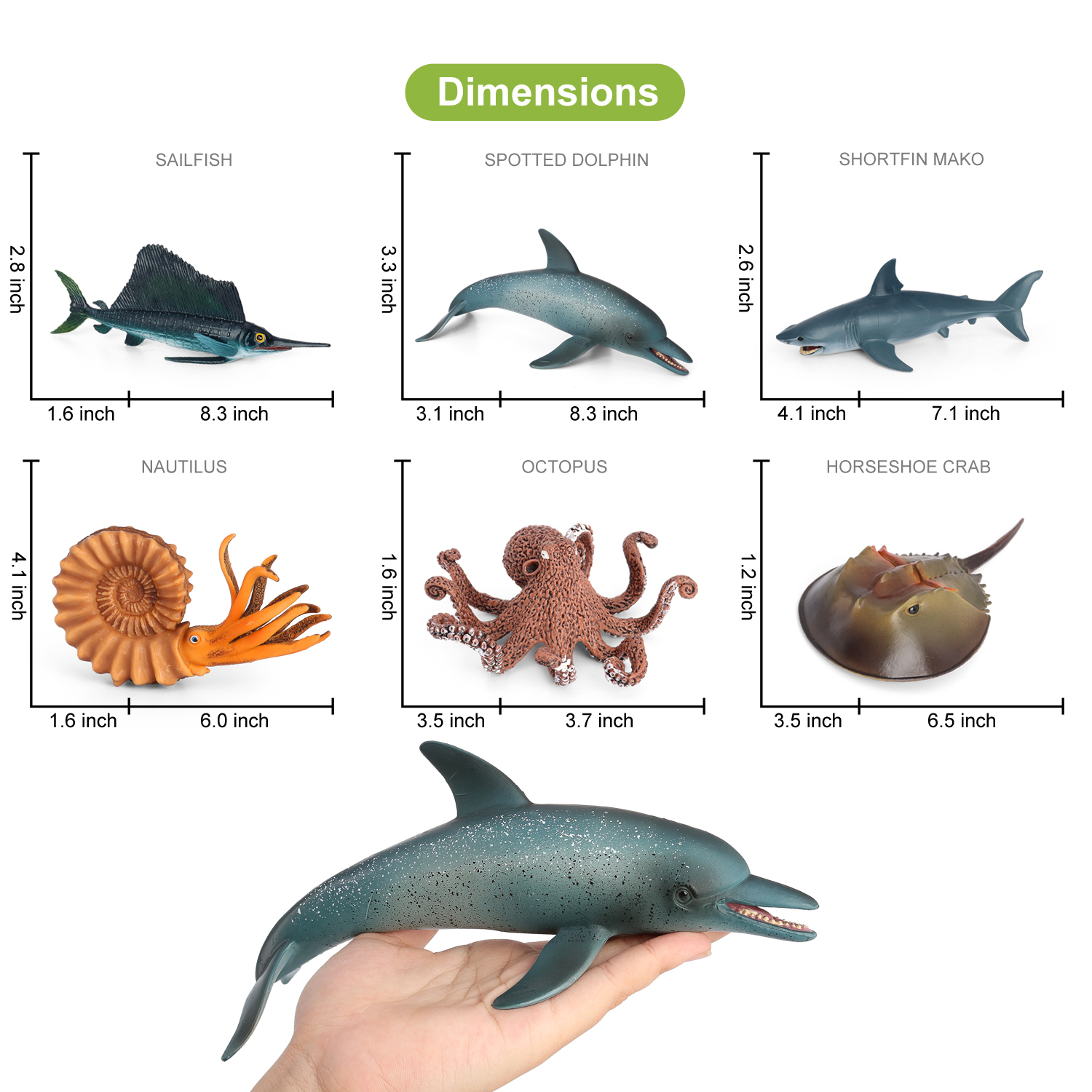 Volnau 9PCS Pacific Ocean Animal Figurines Sea Creature Toys Sea Shark Toys for Toddlers Kids Christmas Birthday Gift Plastic Fish Toys Preschool Pack and Bath Dolphin Sets