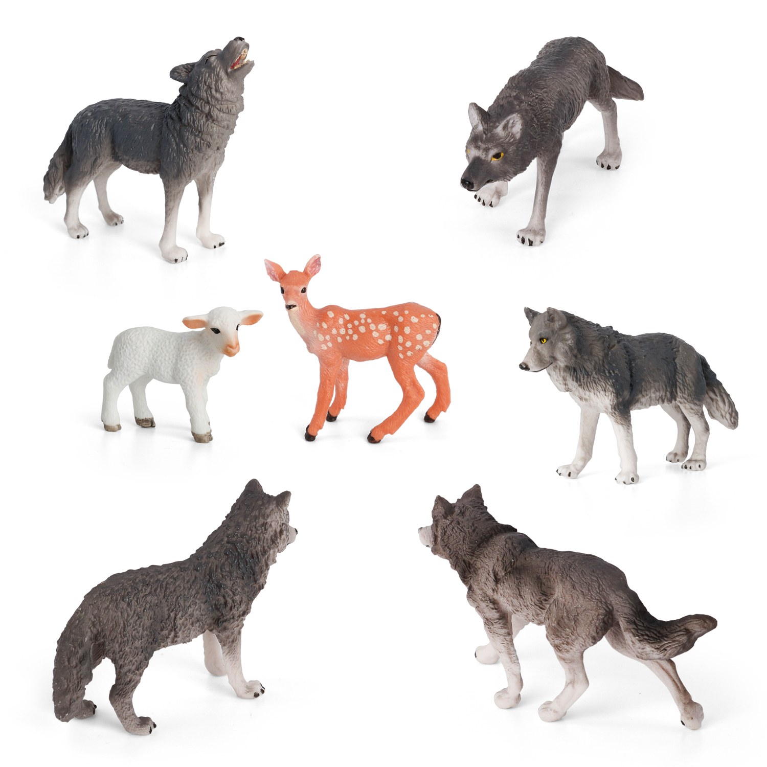 Volnau 7PCS Wolf Figurines Wolf Toys Figures Animal Toys Zoo Pack for  Toddlers Kids Christmas Birthday Gift Preschool Educational Sheep Wolf  Jungle Forest Animals Sets