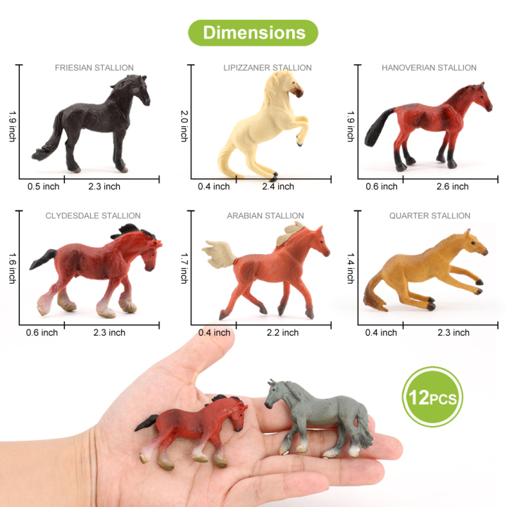 Volnau 12PCS Mini Horse Toys Horse Miniature Figurines Animals for Toddlers Kids Christmas Birthday Gift Plastic Toys Figures Preschool Pack