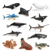 Volnau 12PCS Mini Sea Creature Toys Ocean Miniature Animal Figurines for Toddlers Kids Birthday Gift Plastic Fish Toys Figures Preschool Pack and Bath Sets Orca Great White Shark Turtle Dolphin Whale …