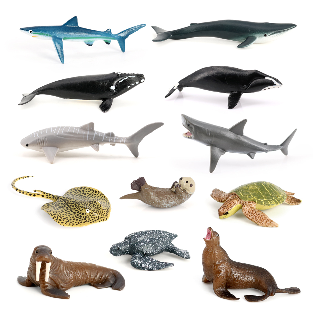12 Mini plastic sea creatures Turtle etc Educational Whale Sharks Fish 