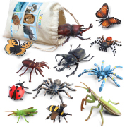 VOLNAU 12PCS Insect Toys Figurines Bug Toys Figures for Kids Toddlers Christmas Birthday Gift Educational Bee Beetle Mantis Spider Ladybug Butterfly Plastic Model