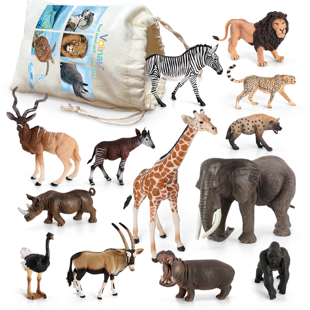 12Pcs Plastic Zoo Animal Figure Model Tiger Leopard Hippo Giraffe Kids Toys 