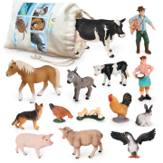 Volnau 14PCS Farm Figures Barn Figurines Barnyard Animal Toys Animals for Toddlers Kids Christmas Birthday Gift Preschool Educational Cow Sheep Cock Hen Dog Pig Sets