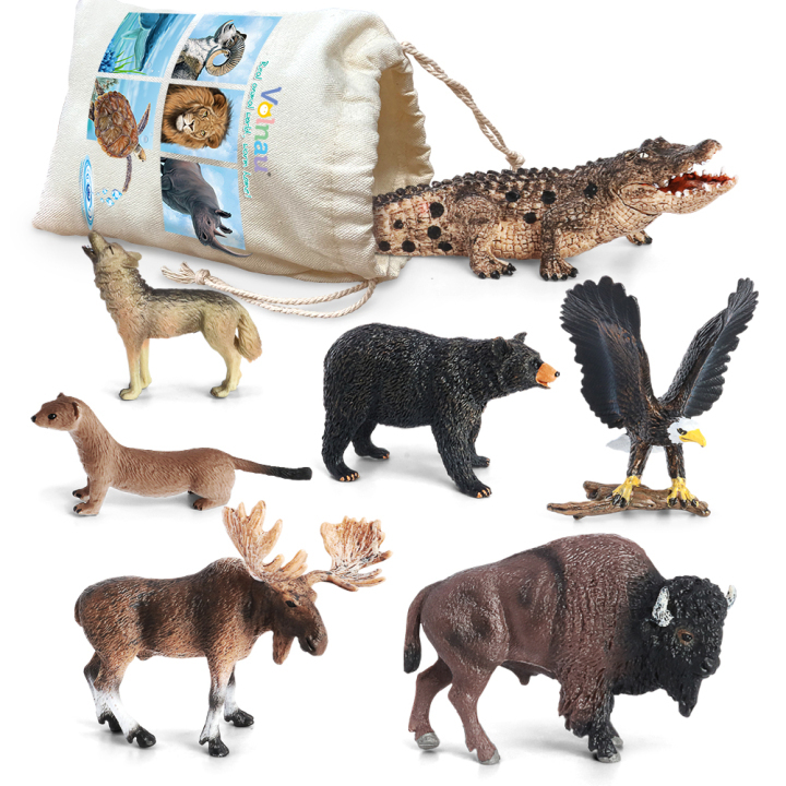Volnau 7PCS North America Animal Figurines Toys Figures Zoo Pack for  Toddlers Kids Christmas Birthday Gift Preschool Educational Moose Wolf Bear  Jungle Forest Woodland Animals Sets