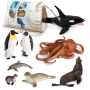 Volnau 8PCS Antarctica Ocean Sea Creature Toys Sea Animal Figurines for Toddlers Kids Christmas Birthday Gift Plastic Fish Toys Preschool Pack and Bath Penguin Killer Whale Figures Set