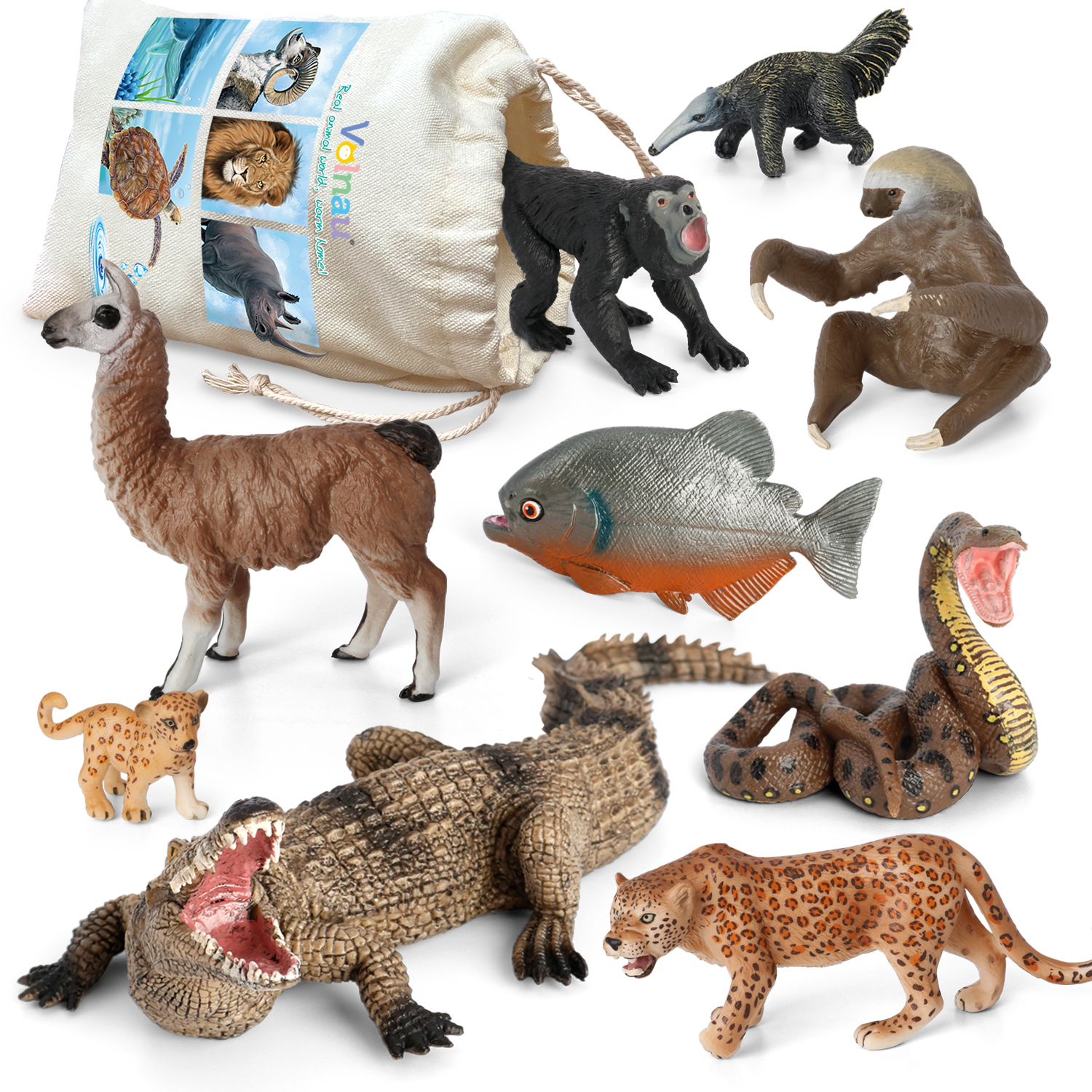 Volnau 9PCS South America Animal Figurines Toys Figures Zoo Pack for Toddlers Kids Christmas Birthday Gift Preschool Educational Rainforest Jungle Forest Animals Sets