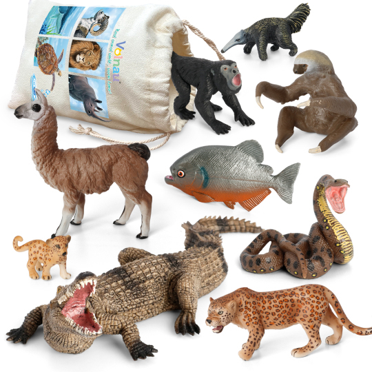 Volnau 9PCS South America Animal Figurines Toys Figures Zoo Pack