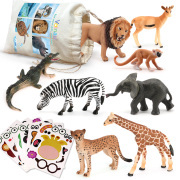 Volnau Animal Figurines Toys 6PCS Stickers and 8PCS Jungle Animals Figures Zoo Pack for Toddlers Kids Christmas Birthday Gift Preschool Educational Moose Wolf Bear Jungle Forest Woodland Animals Sets