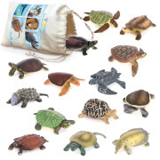 Mini Turtle Sea Creature Toys VOLNAU 14PCS Animal Figurines for Toddlers Kids Cake Topper Fish Toys Figures Preschool Pack Ocean Miniature Sea Turtle