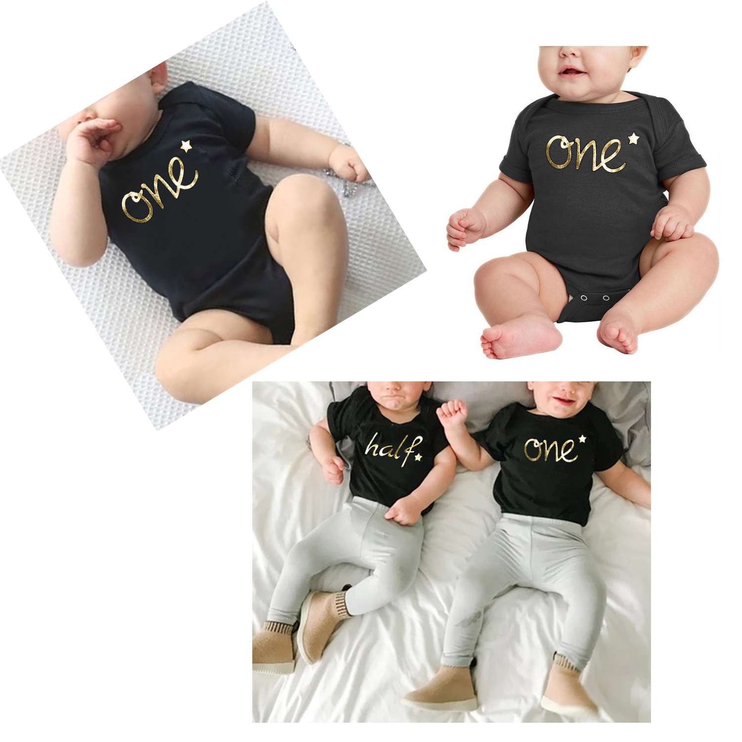 BKD Unisex Infant Baby Boy Girl Organic Onesie Bodysuit for Half or First Birthday Gift Gold Birthday Outfits
