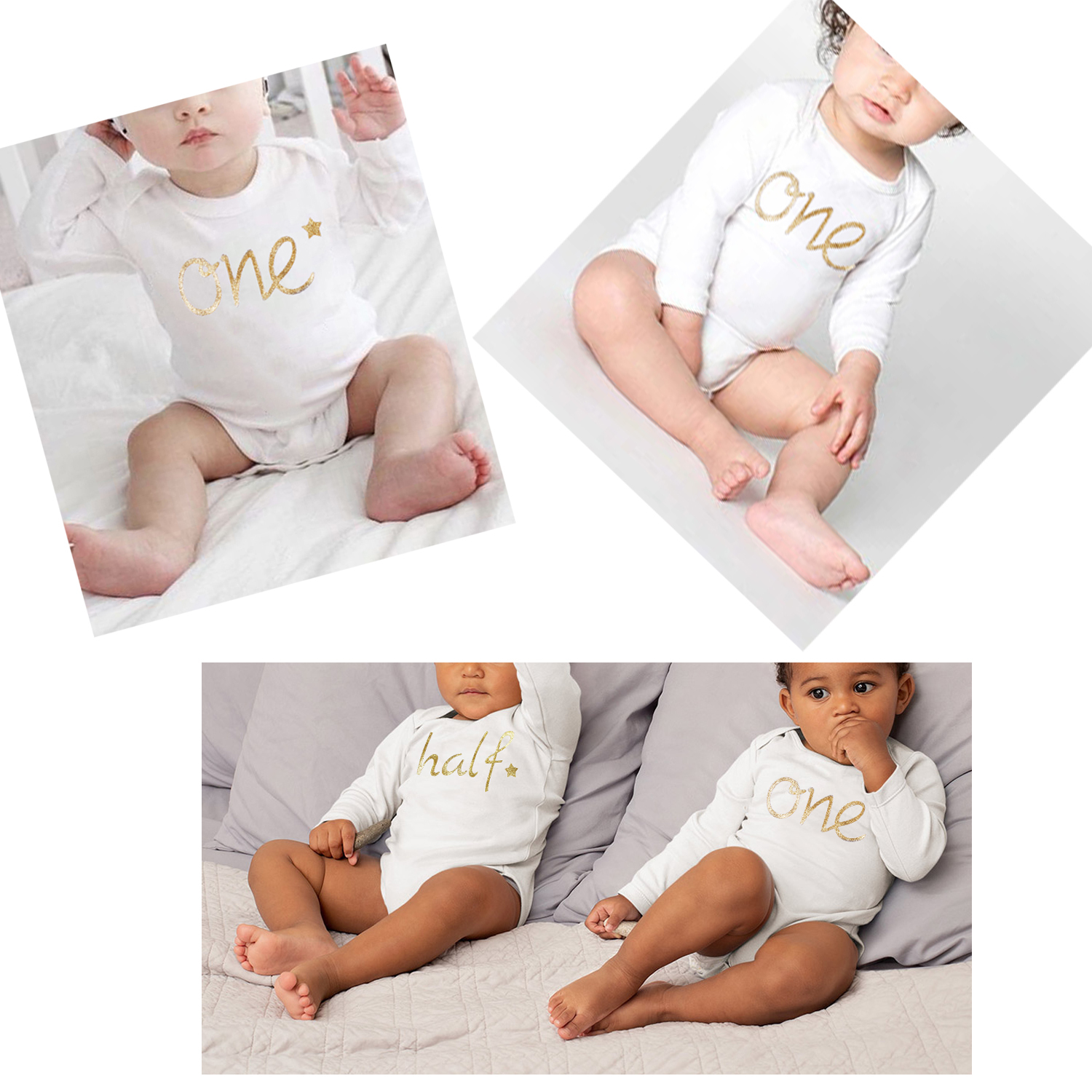 BKD Unisex Infant Baby Boy Girl Organic Onesie Bodysuit for Half or First Birthday Gift Gold Birthday Outfits