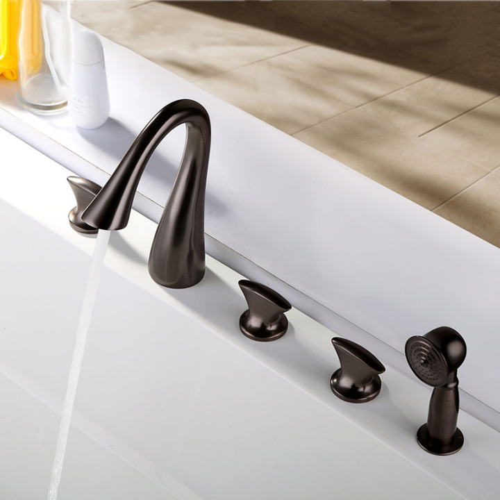 Roman Waterfall Three Handles Widespread Bathtub Faucet Gooseneck Himylen