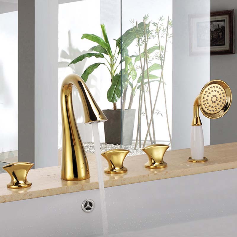 Roman Waterfall Three Handles Widespread Bathtub Faucet Gooseneck Himylen