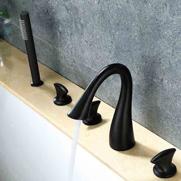 Roman Waterfall Three Handles Widespread Bathtub Faucet Gooseneck Himylen