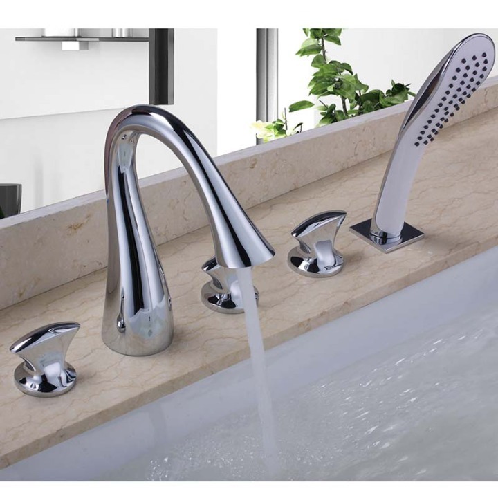 Roman Waterfall Three Handles Widespread Bathtub Faucet Gooseneck Himylen