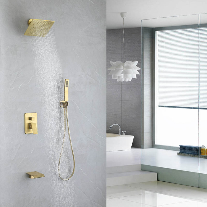 3 Way Shower Systems Tub Shower Combo Faucet Brushed Gold Waterfall ...