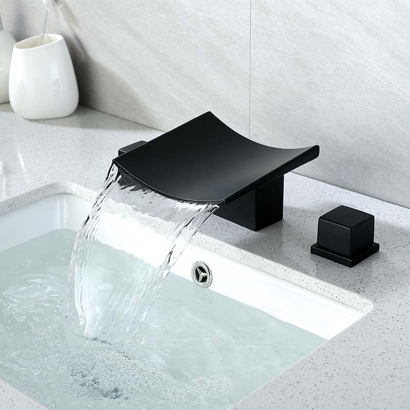 Waterfall Bathroom Sink Faucet 3 Hole Roman Basin Faucet Black Himylen
