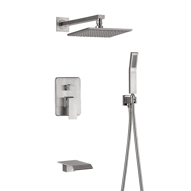 Waterfall Tub Shower Combo Faucet 3 Way Shower System Silver Himylen