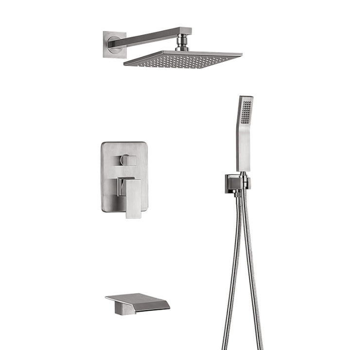 Waterfall Tub Shower Combo Faucet 3 Way Shower System Silver Himylen