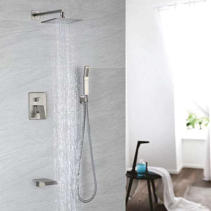 Waterfall Tub Shower Combo Faucet 3 Way Shower System Silver Himylen