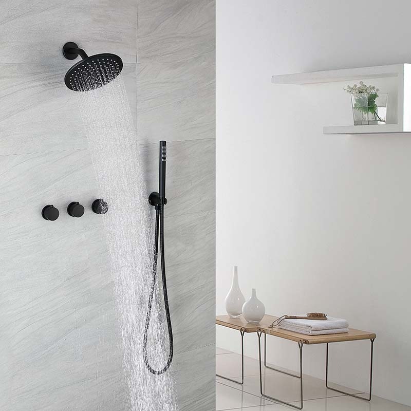 Black Shower Faucet Rough 3 Handle Shower System Complete Set Himylen