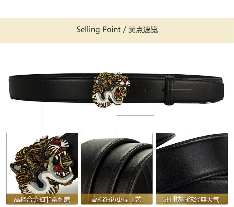 Amazon Second-layer Leather belt men and women tiger buckle leather belt wholesale 