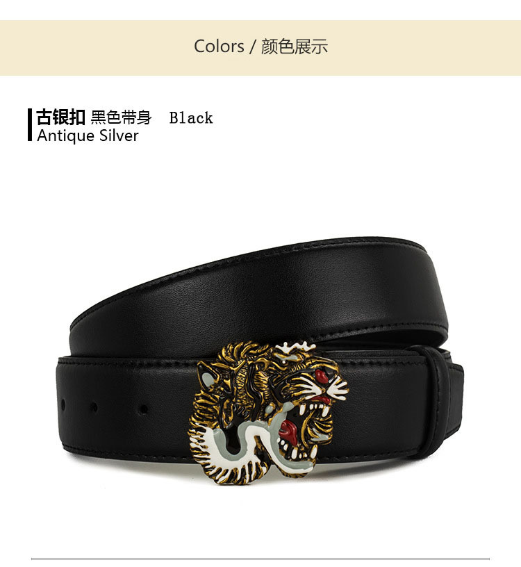 Amazon Second-layer Leather belt men and women tiger buckle leather belt wholesale
