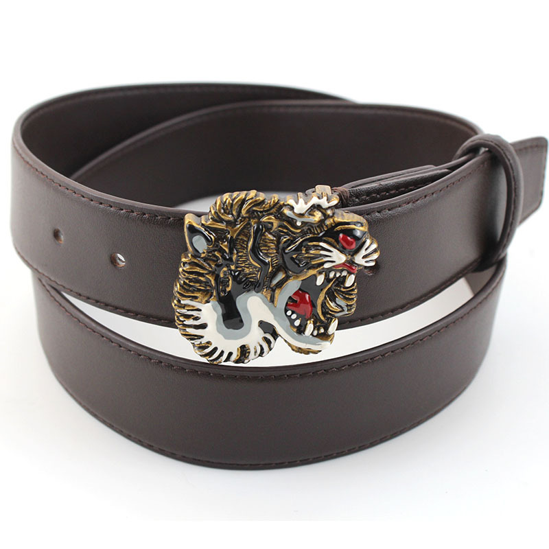 Amazon Second-layer Leather belt men and women tiger buckle leather belt wholesale