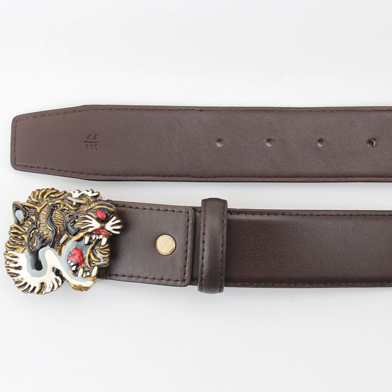 Amazon Second-layer Leather belt men and women tiger buckle leather belt wholesale 
