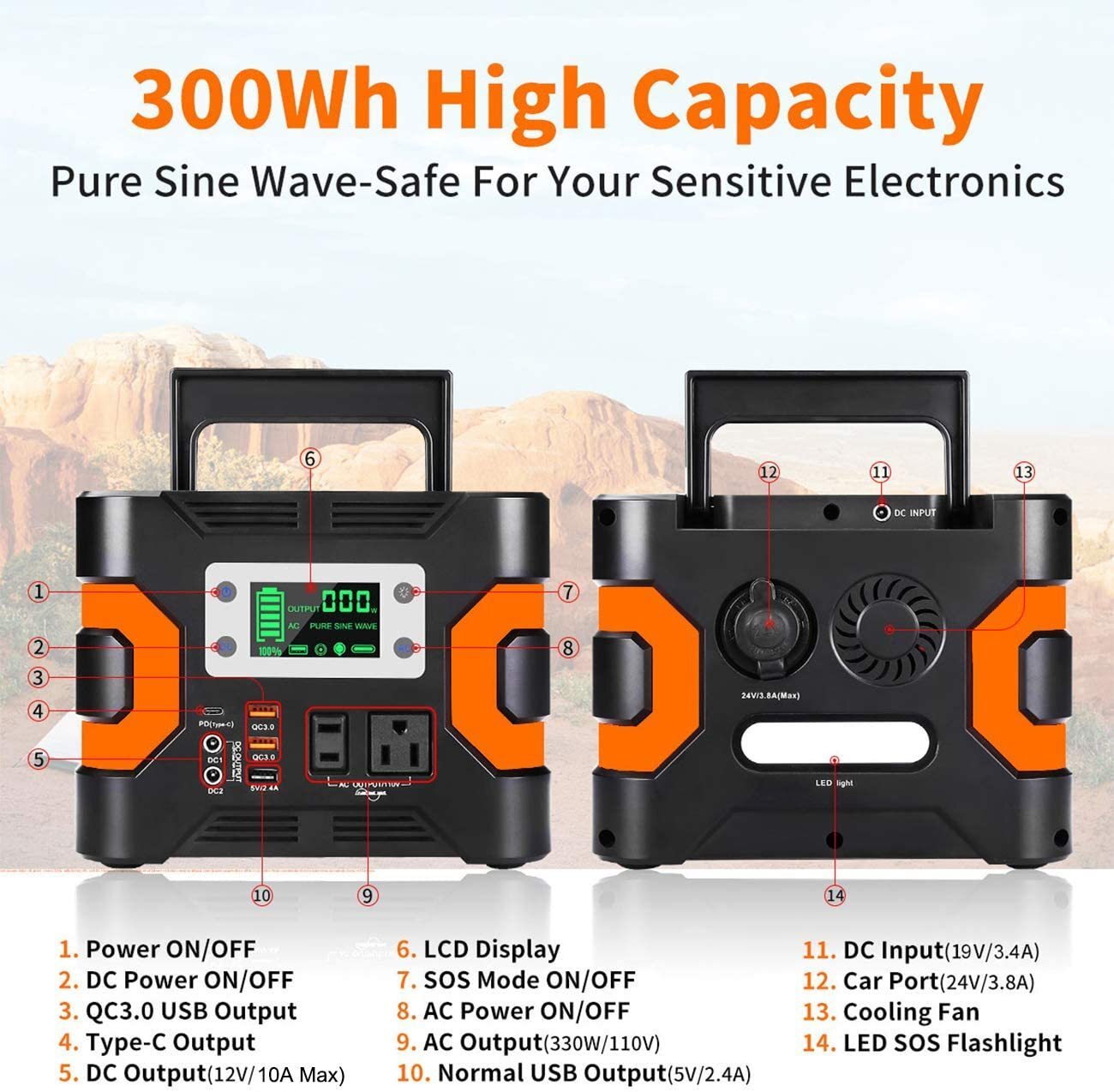 330W Portable Power Station, Flashfish 300Wh/81000mAh Solar Generator